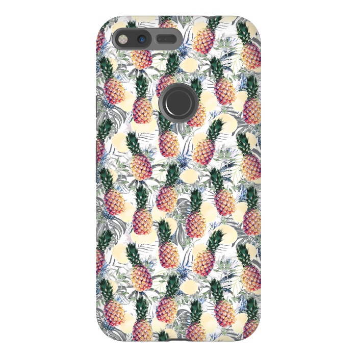 Pixel XL StrongFit Pineapples and tropical leaves colorful pattern by Oana 