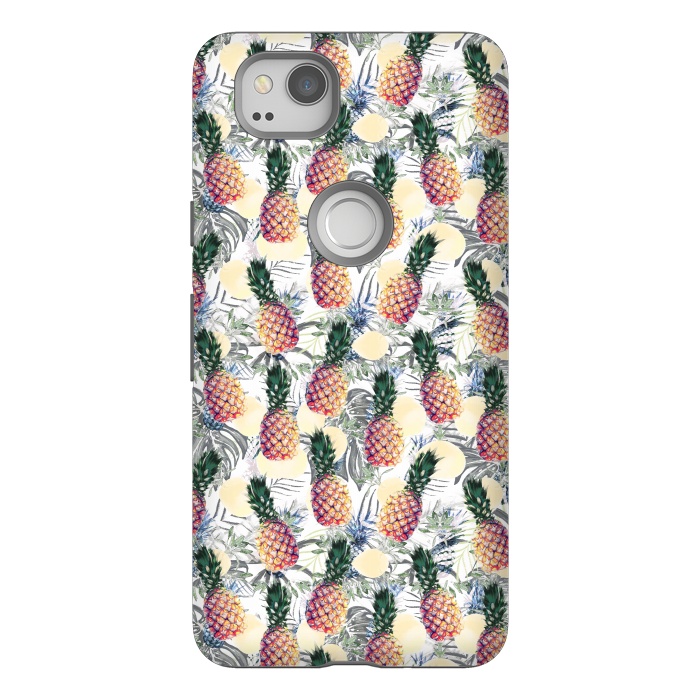 Pixel 2 StrongFit Pineapples and tropical leaves colorful pattern by Oana 