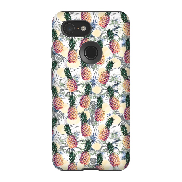 Pixel 3 StrongFit Pineapples and tropical leaves colorful pattern by Oana 