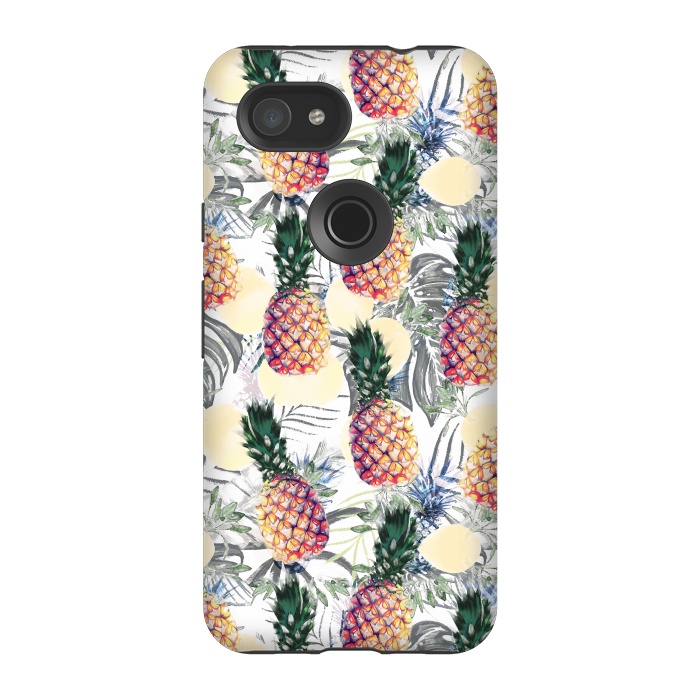 Pixel 3A StrongFit Pineapples and tropical leaves colorful pattern by Oana 