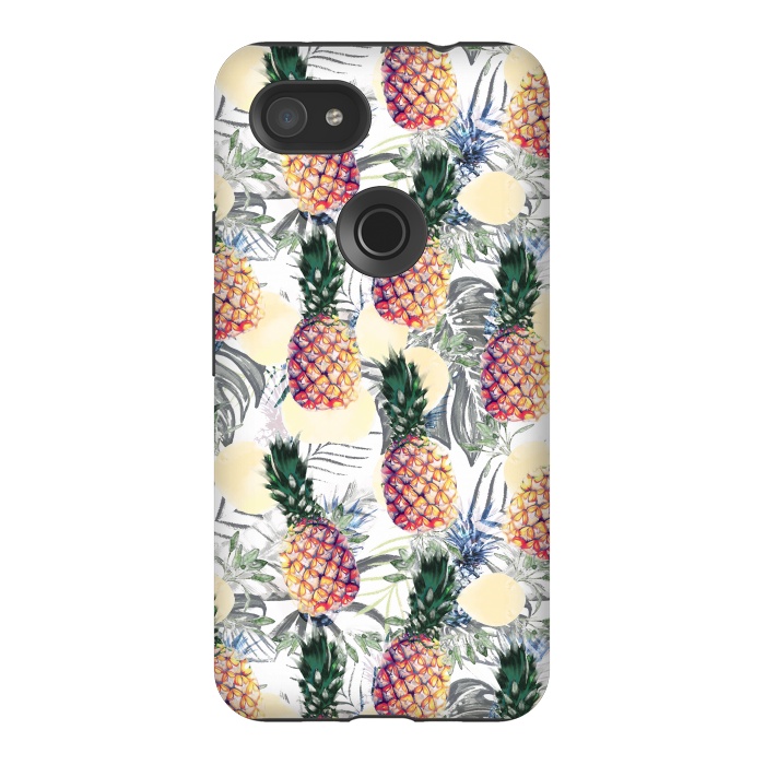 Pixel 3AXL StrongFit Pineapples and tropical leaves colorful pattern by Oana 