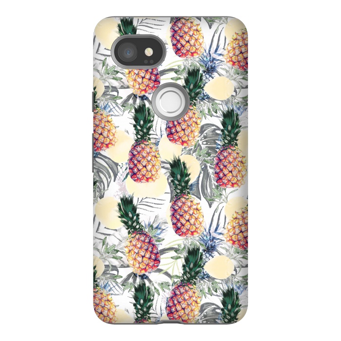 Pixel 2XL StrongFit Pineapples and tropical leaves colorful pattern by Oana 