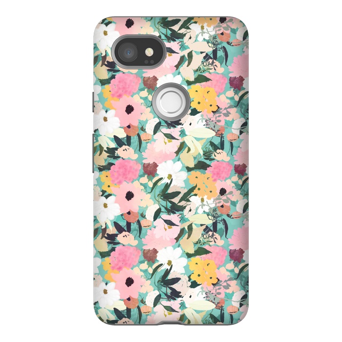 Pixel 2XL StrongFit Pretty Watercolor Pink & White Floral Green Design by InovArts