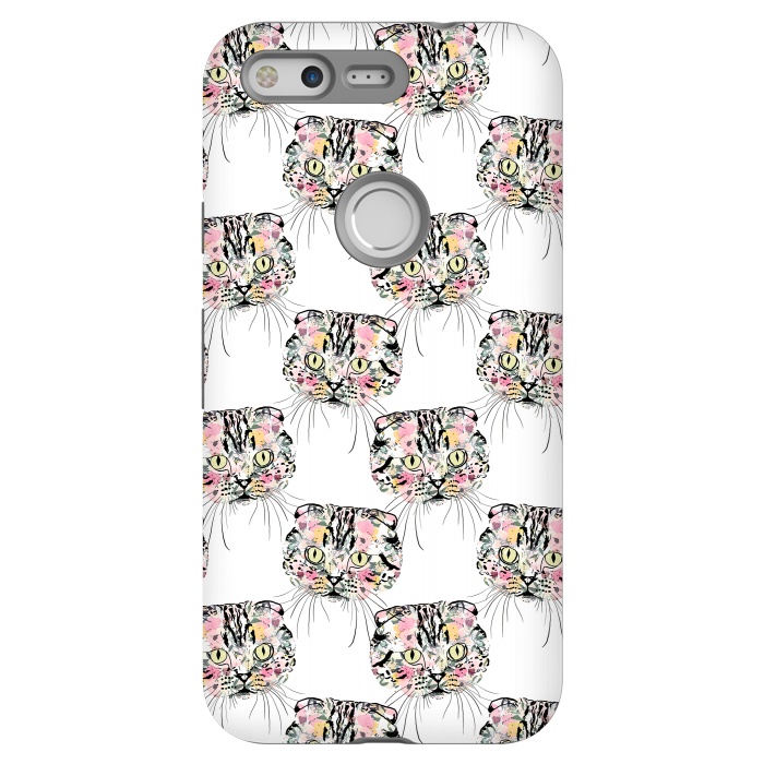 Pixel StrongFit Cute Pink Cat & watercolor flowers Animal Pattern by InovArts