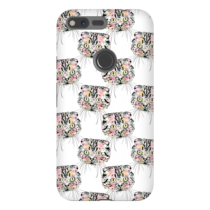 Pixel XL StrongFit Cute Pink Cat & watercolor flowers Animal Pattern by InovArts