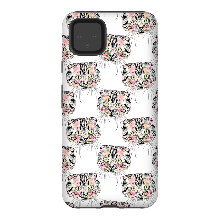Pixel 4XL StrongFit Cute Pink Cat & watercolor flowers Animal Pattern by InovArts