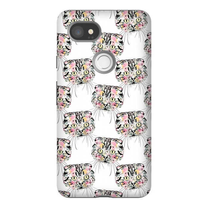 Pixel 2XL StrongFit Cute Pink Cat & watercolor flowers Animal Pattern by InovArts