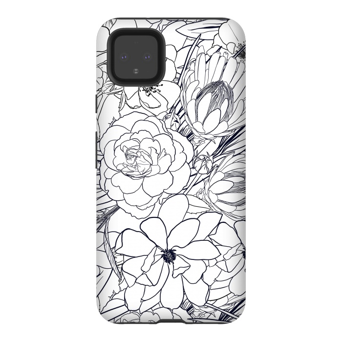 Pixel 4XL StrongFit Modern Line Art Hand Drawn Floral Girly Design by InovArts