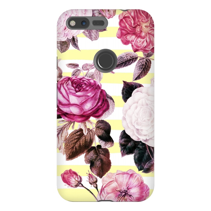 Pixel XL StrongFit Vintage romantic roses and bright yellow stripes by Oana 