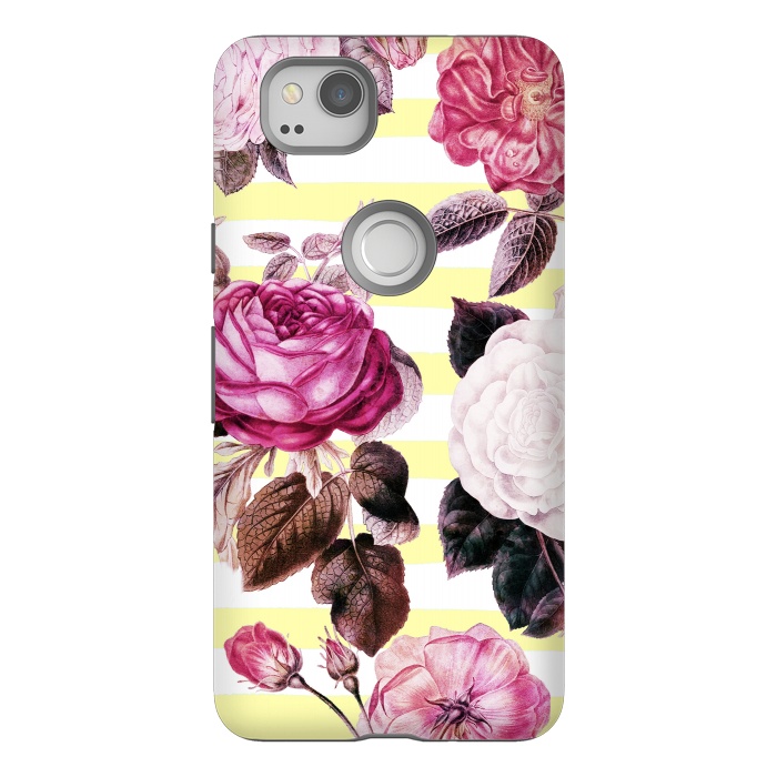 Pixel 2 StrongFit Vintage romantic roses and bright yellow stripes by Oana 