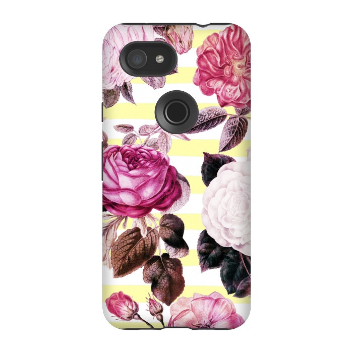 Pixel 3A StrongFit Vintage romantic roses and bright yellow stripes by Oana 