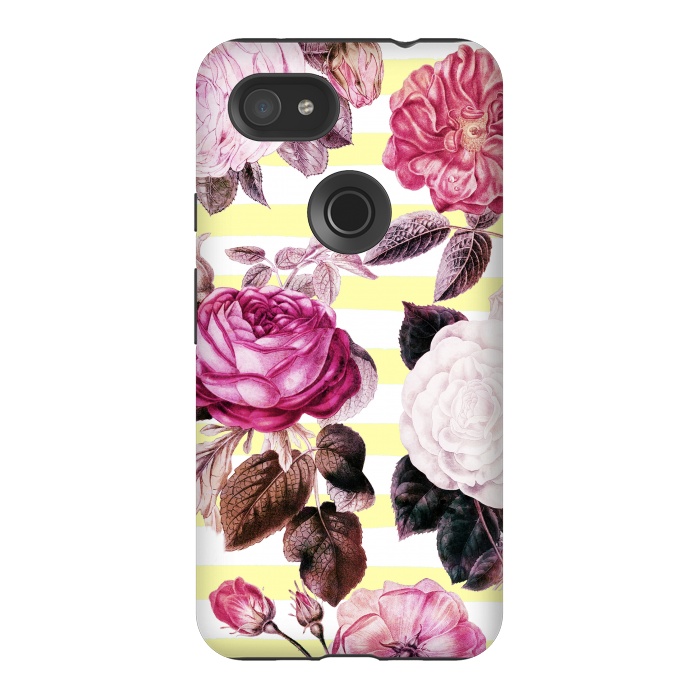 Pixel 3AXL StrongFit Vintage romantic roses and bright yellow stripes by Oana 