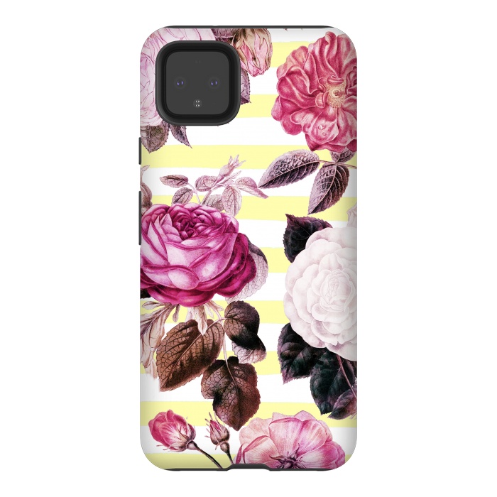 Pixel 4XL StrongFit Vintage romantic roses and bright yellow stripes by Oana 
