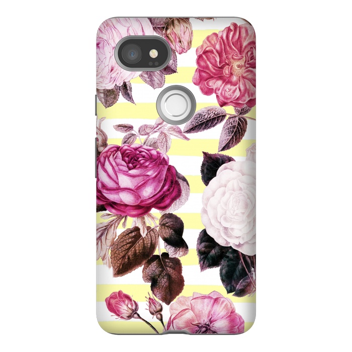 Pixel 2XL StrongFit Vintage romantic roses and bright yellow stripes by Oana 