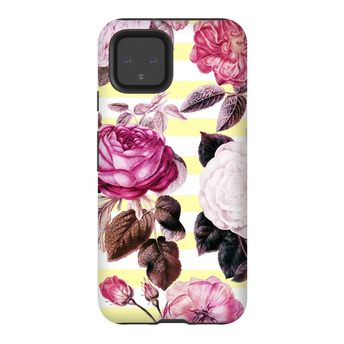 Pixel 4 StrongFit Vintage romantic roses and bright yellow stripes by Oana 