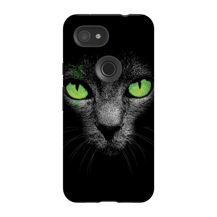 Pixel 3A StrongFit Black Cat with Green Eyes by Sitchko