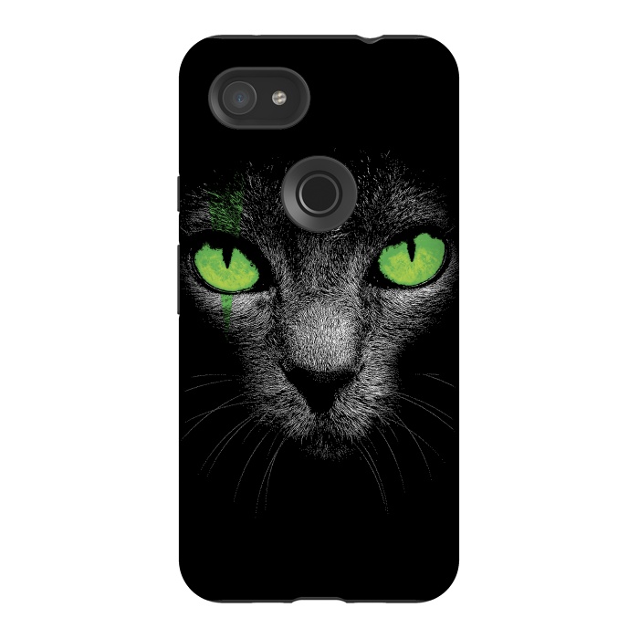 Pixel 3AXL StrongFit Black Cat with Green Eyes by Sitchko