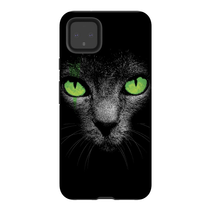 Pixel 4XL StrongFit Black Cat with Green Eyes by Sitchko
