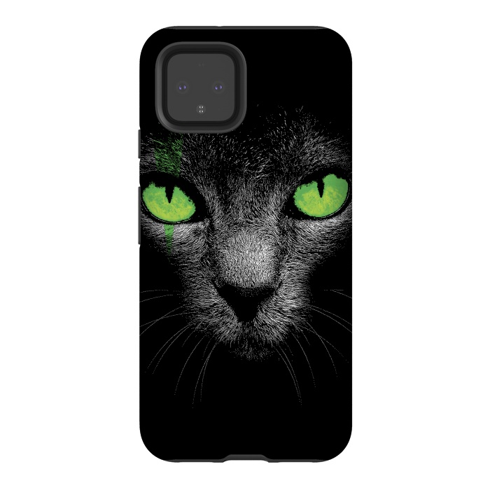 Pixel 4 StrongFit Black Cat with Green Eyes by Sitchko