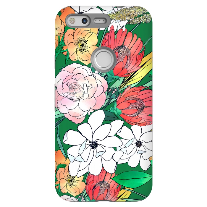 Pixel StrongFit Colorful Hand Drawn Flowers Green Girly Design by InovArts