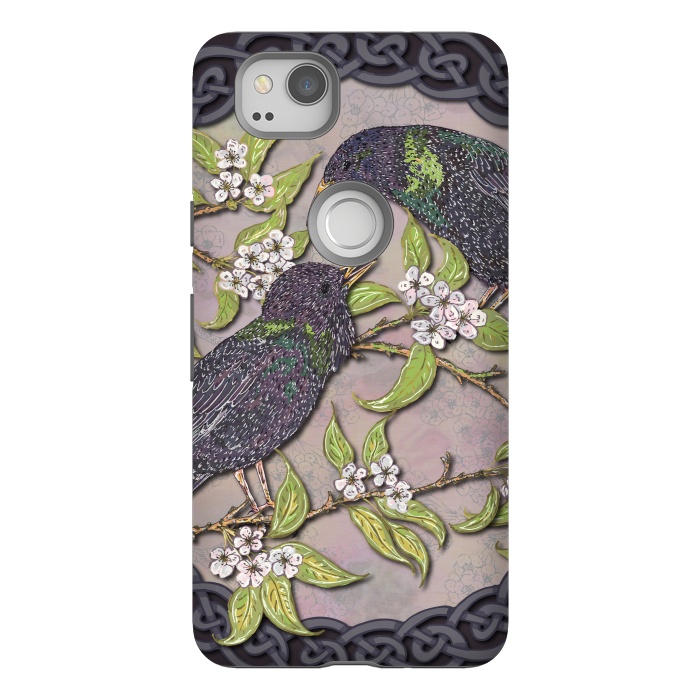 Pixel 2 StrongFit Celtic Starlings in Blossom by Lotti Brown