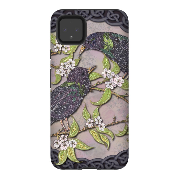 Pixel 4XL StrongFit Celtic Starlings in Blossom by Lotti Brown