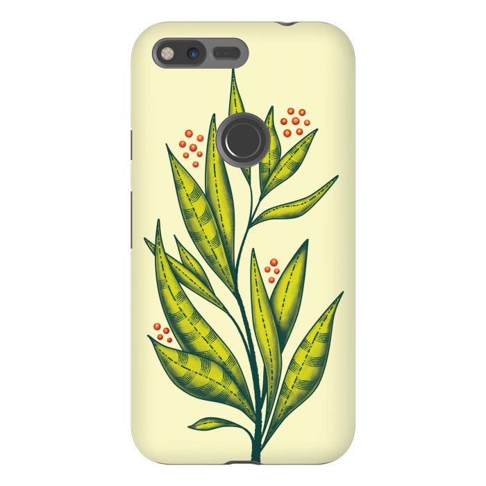Pixel XL StrongFit Abstract green plant with decorative leaves and berries by Boriana Giormova