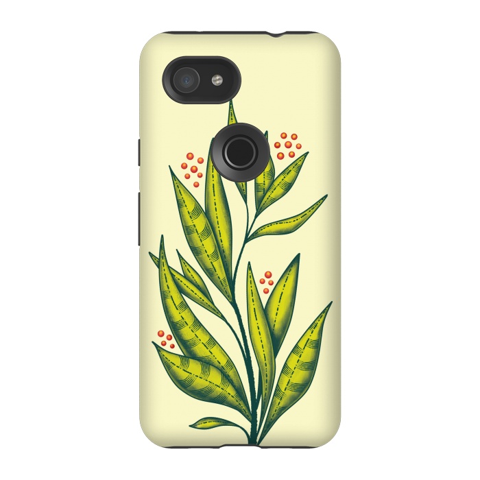 Pixel 3A StrongFit Abstract green plant with decorative leaves and berries by Boriana Giormova