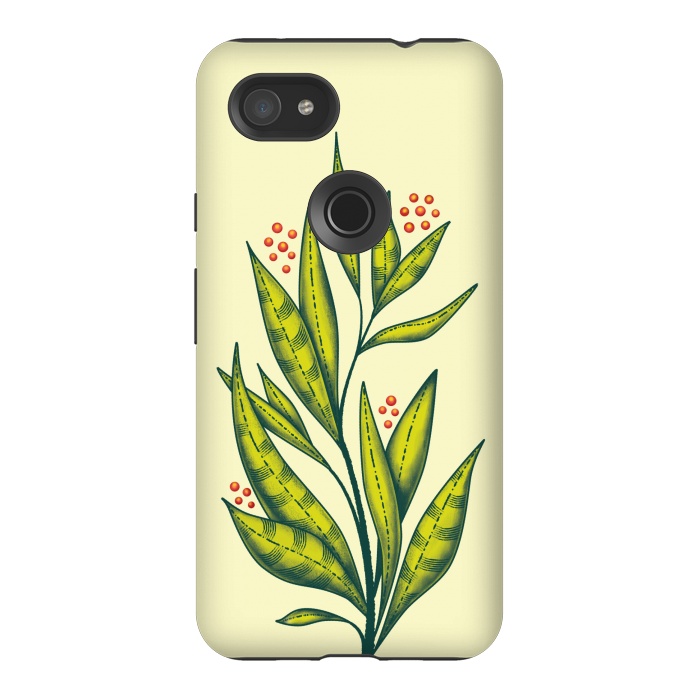 Pixel 3AXL StrongFit Abstract green plant with decorative leaves and berries by Boriana Giormova
