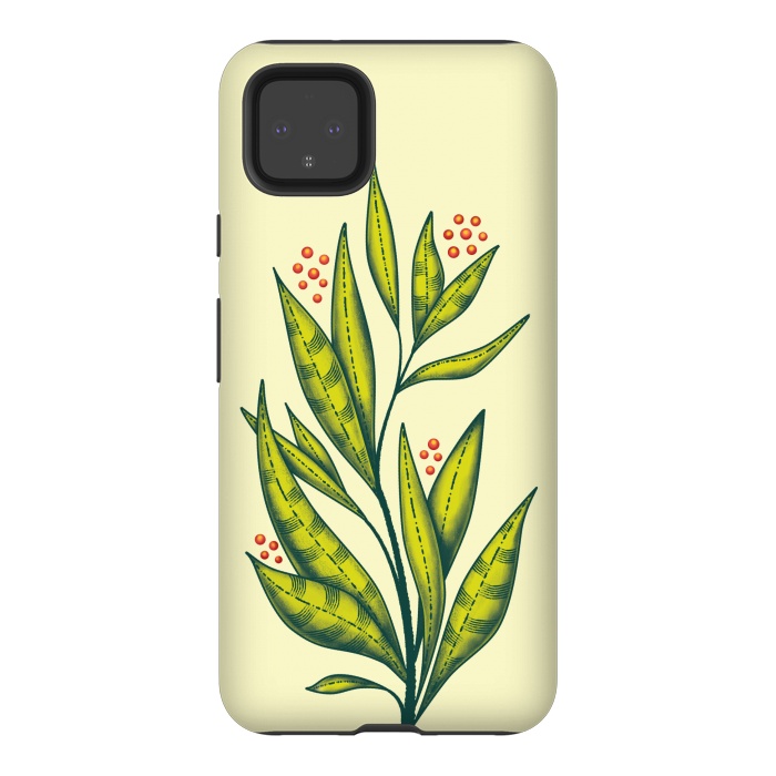 Pixel 4XL StrongFit Abstract green plant with decorative leaves and berries by Boriana Giormova
