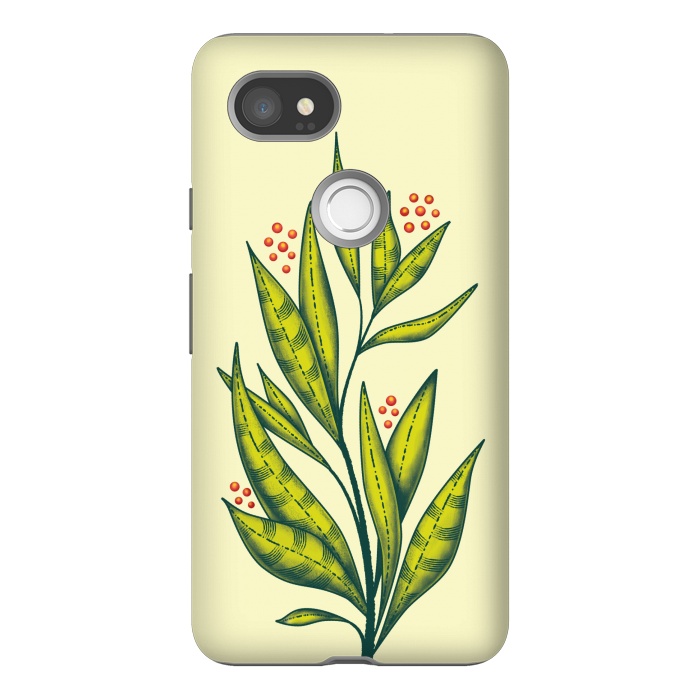 Pixel 2XL StrongFit Abstract green plant with decorative leaves and berries by Boriana Giormova