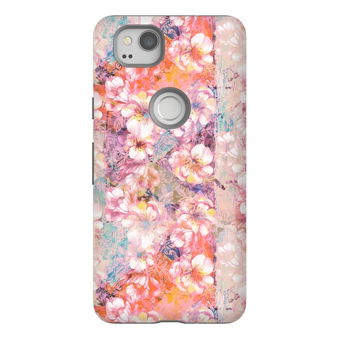 Pixel 2 StrongFit Pink peach painted rose petals by Oana 