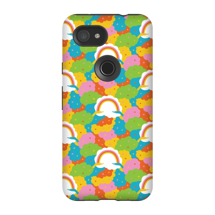 Pixel 3A StrongFit Rainbows, clouds, hands, We're in This Together repeat pattern in pastels by Portia Monberg