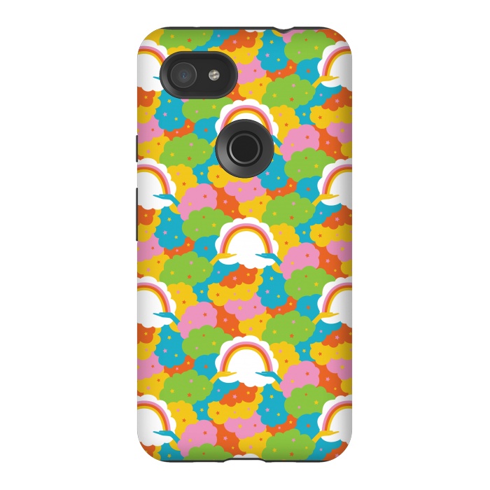 Pixel 3AXL StrongFit Rainbows, clouds, hands, We're in This Together repeat pattern in pastels by Portia Monberg
