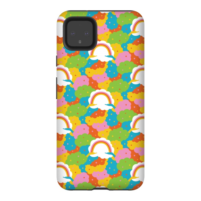 Pixel 4XL StrongFit Rainbows, clouds, hands, We're in This Together repeat pattern in pastels by Portia Monberg