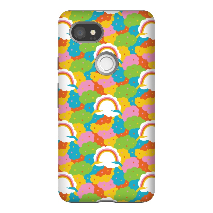 Pixel 2XL StrongFit Rainbows, clouds, hands, We're in This Together repeat pattern in pastels by Portia Monberg