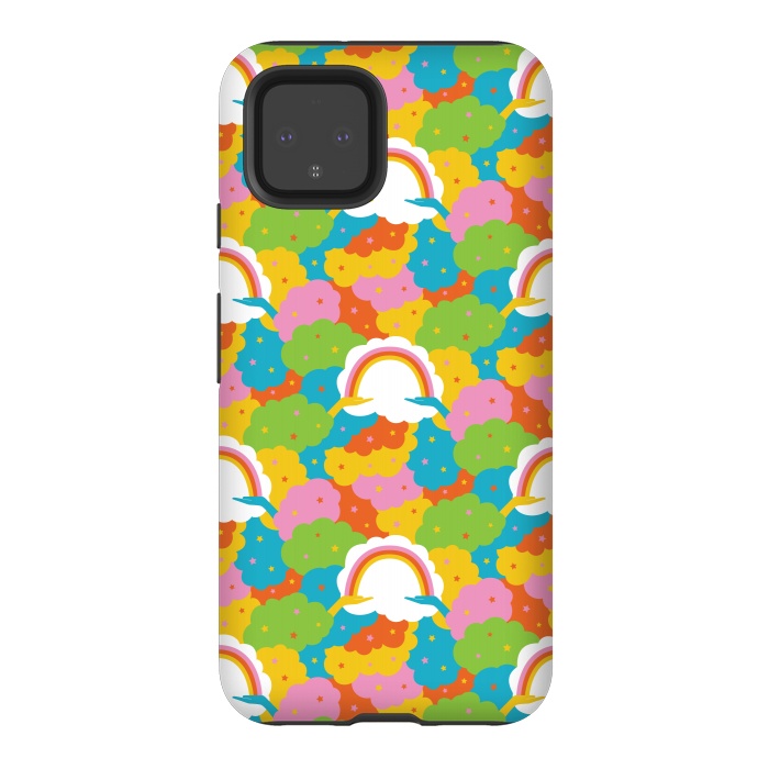 Pixel 4 StrongFit Rainbows, clouds, hands, We're in This Together repeat pattern in pastels by Portia Monberg