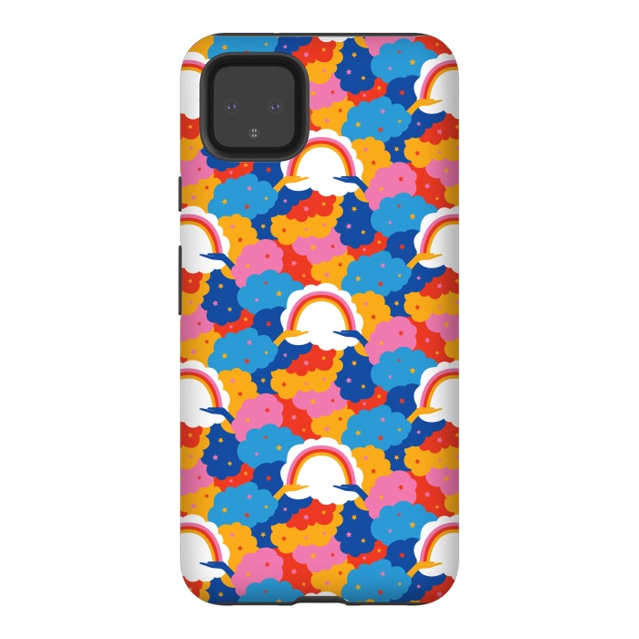 Pixel 4XL StrongFit Rainbows, clouds and hands, we're in this together in jewel tones by Portia Monberg