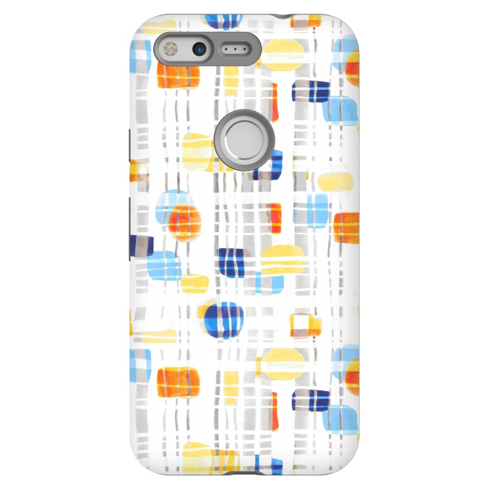 Pixel StrongFit Blue & Yellow Abstract Gouache Shapes & Gingham by Tigatiga
