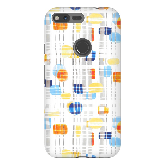 Pixel XL StrongFit Blue & Yellow Abstract Gouache Shapes & Gingham by Tigatiga