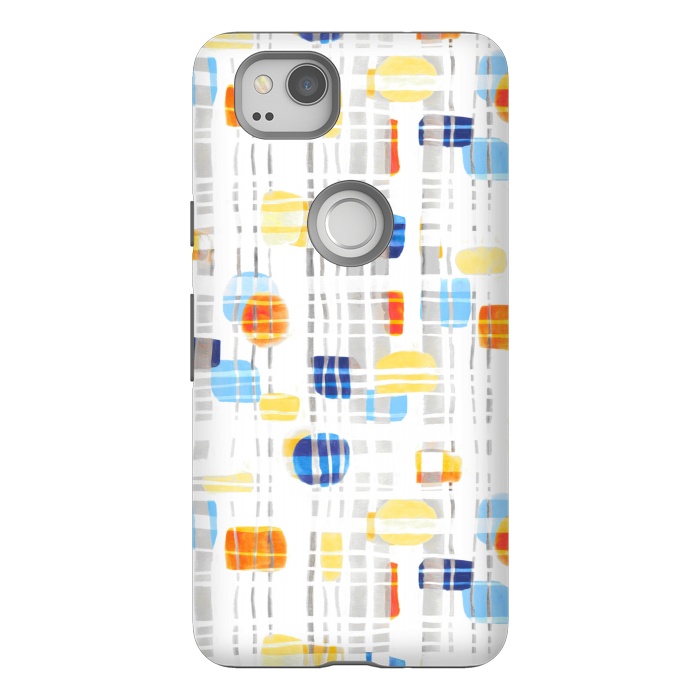 Pixel 2 StrongFit Blue & Yellow Abstract Gouache Shapes & Gingham by Tigatiga