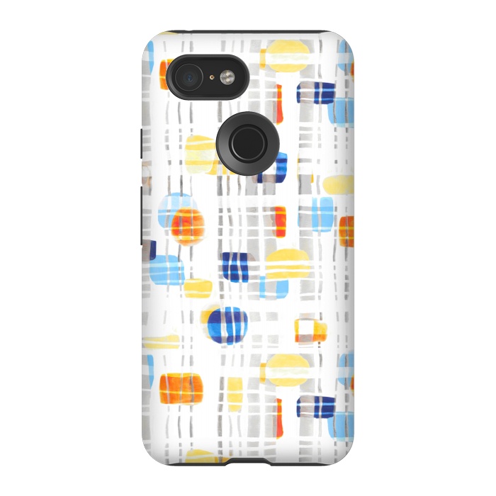Pixel 3 StrongFit Blue & Yellow Abstract Gouache Shapes & Gingham by Tigatiga