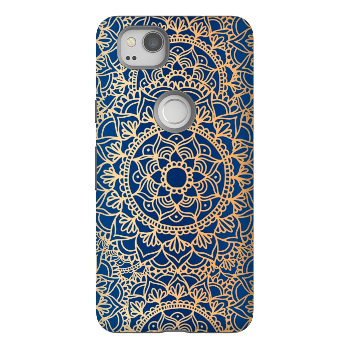Pixel 2 StrongFit Blue and Yellow Mandala Pattern by Julie Erin Designs