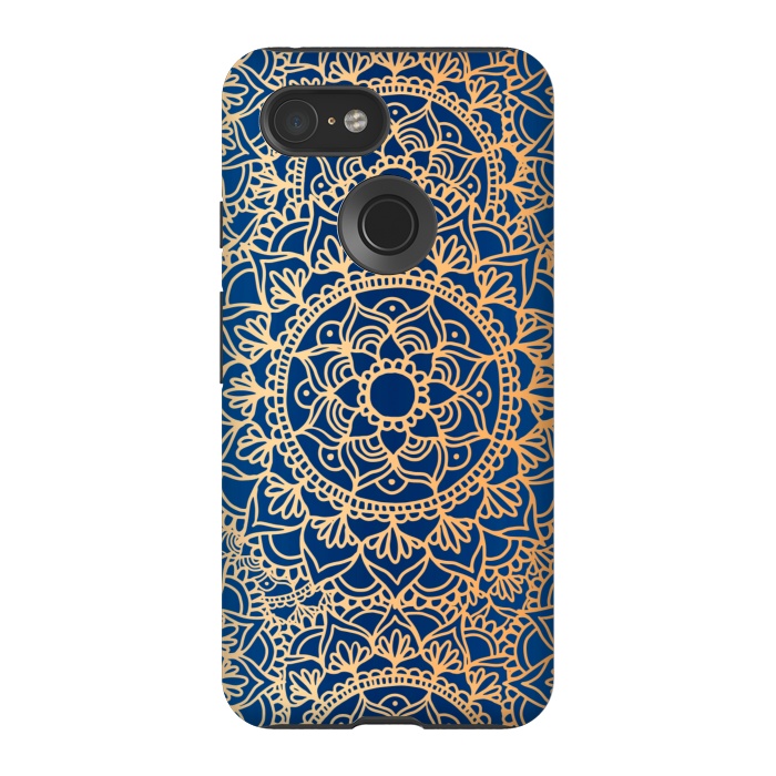 Pixel 3 StrongFit Blue and Yellow Mandala Pattern by Julie Erin Designs