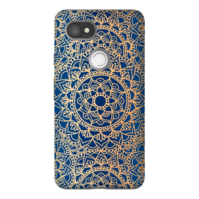 Pixel 2XL StrongFit Blue and Yellow Mandala Pattern by Julie Erin Designs