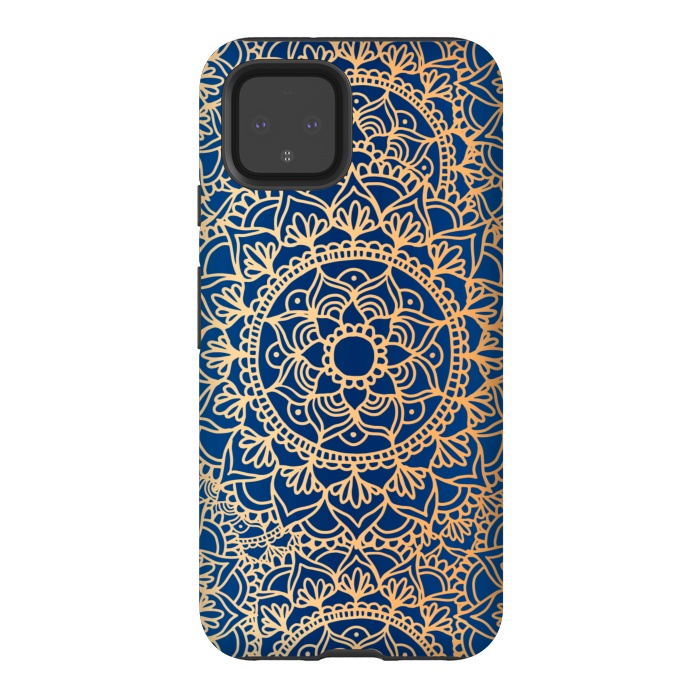 Pixel 4 StrongFit Blue and Yellow Mandala Pattern by Julie Erin Designs