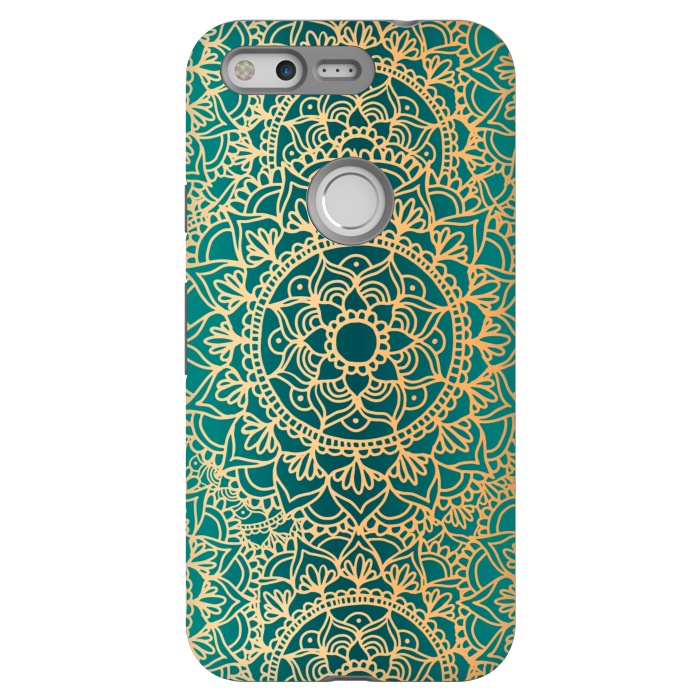 Pixel StrongFit Teal Green and Yellow Mandala Pattern by Julie Erin Designs