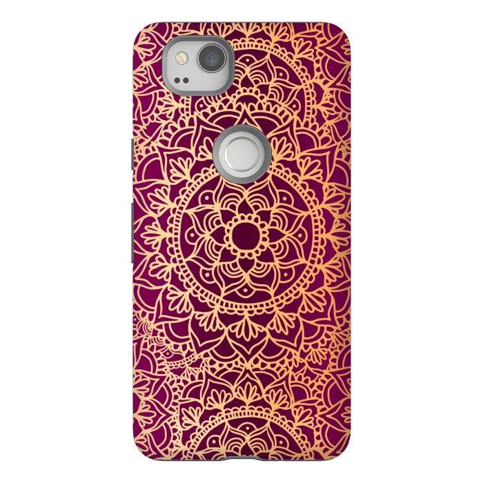 Pixel 2 StrongFit Pink and Yellow Mandala Pattern by Julie Erin Designs