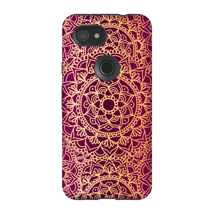 Pixel 3A StrongFit Pink and Yellow Mandala Pattern by Julie Erin Designs