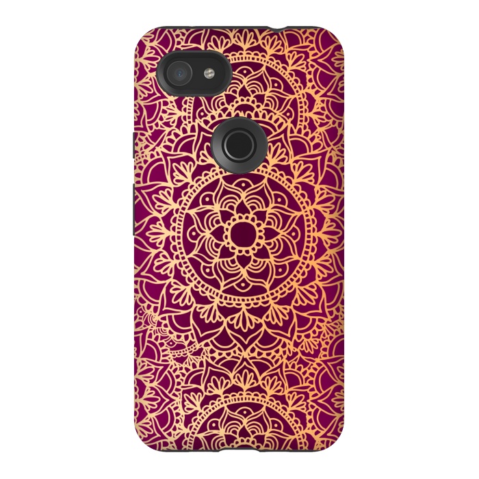Pixel 3AXL StrongFit Pink and Yellow Mandala Pattern by Julie Erin Designs